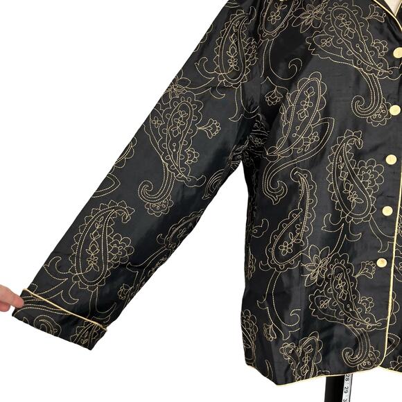 Silkland Jacket Womens Black Gold SZ 2X 100% Pure Silk Button Up Embroidered - Picture 4 of 13